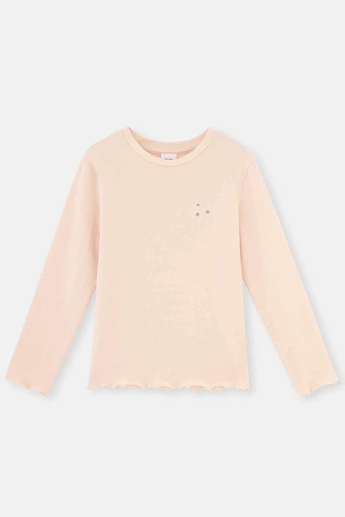 Pudra Çiçek Baskı Detaylı Uzun Kollu Bisiklet Yaka Pijama Takımı