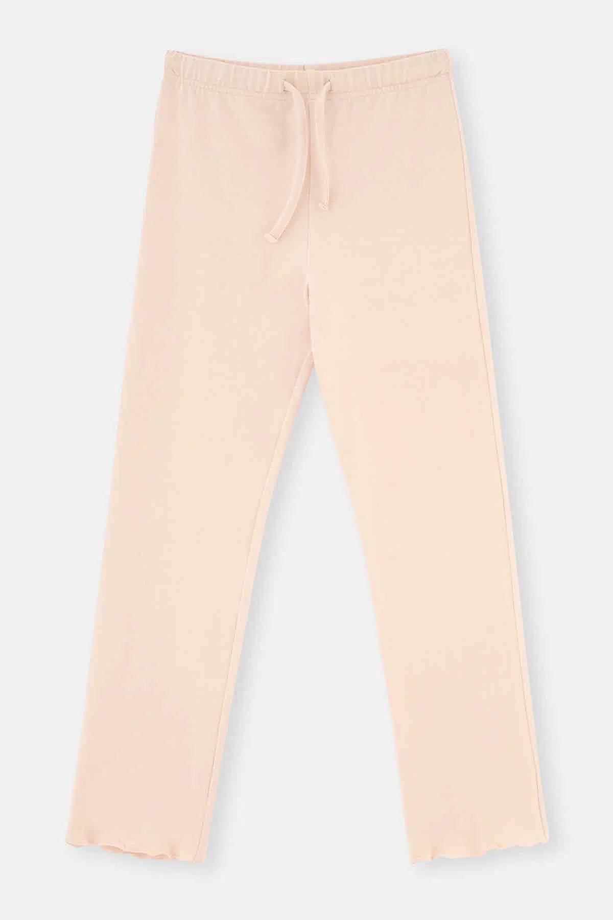 Pudra Çiçek Baskı Detaylı Uzun Kollu Bisiklet Yaka Pijama Takımı