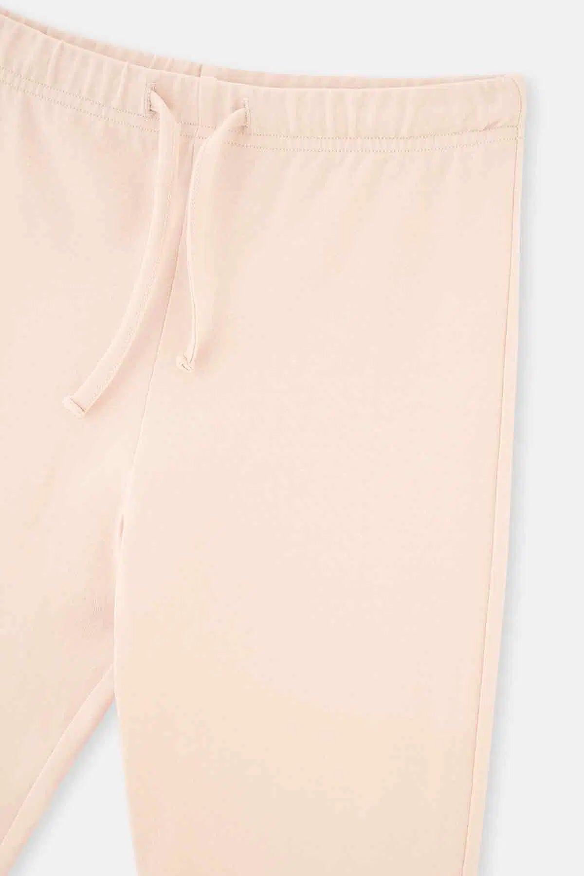 Pudra Çiçek Baskı Detaylı Uzun Kollu Bisiklet Yaka Pijama Takımı