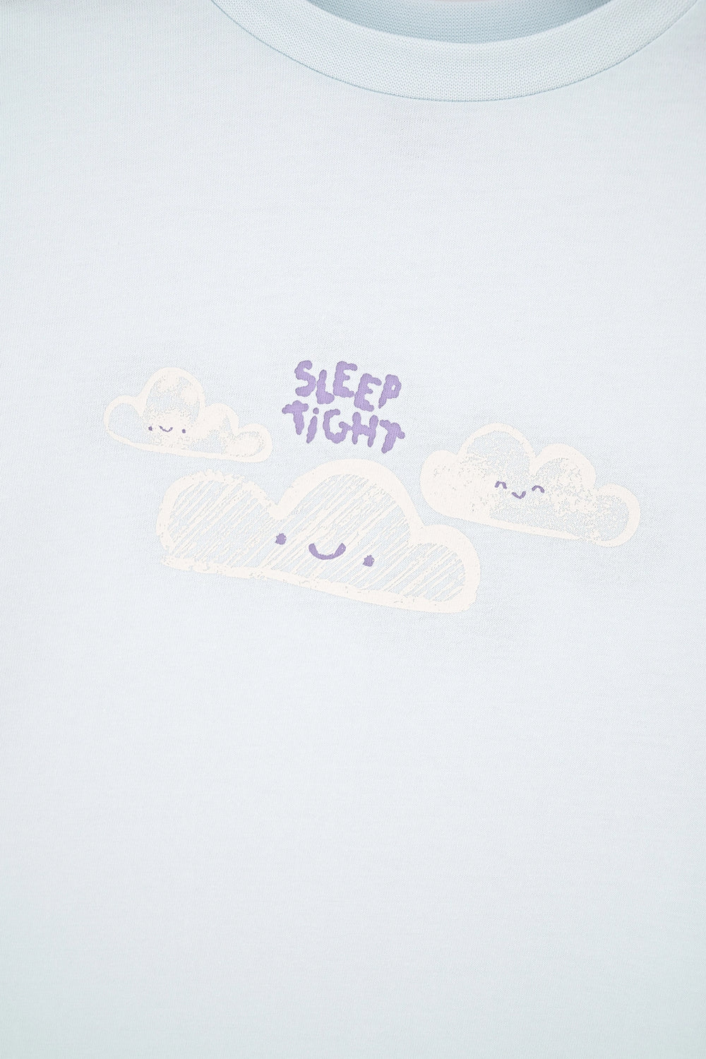 Açık Mavi Baskı Detaylı Uzun Kollu Bisiklet Yaka Pijama Takımı