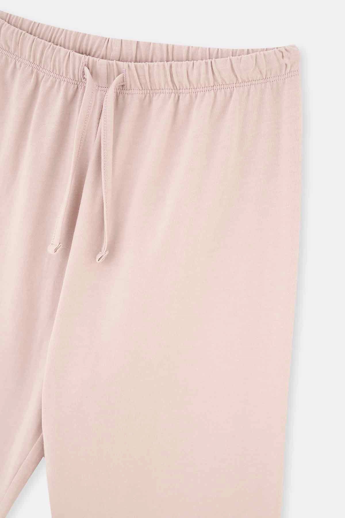 Ekru Baskı Detaylı Uzun Kollu Örme Pijama Takımı