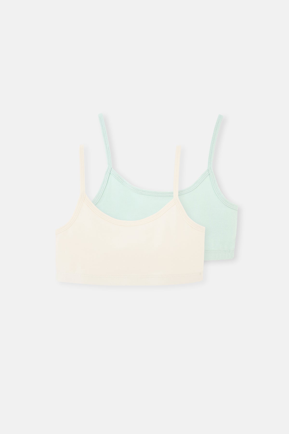 Yeşil-Ekru 2'Li Kız Çocuk Pamuklu Büstiyer