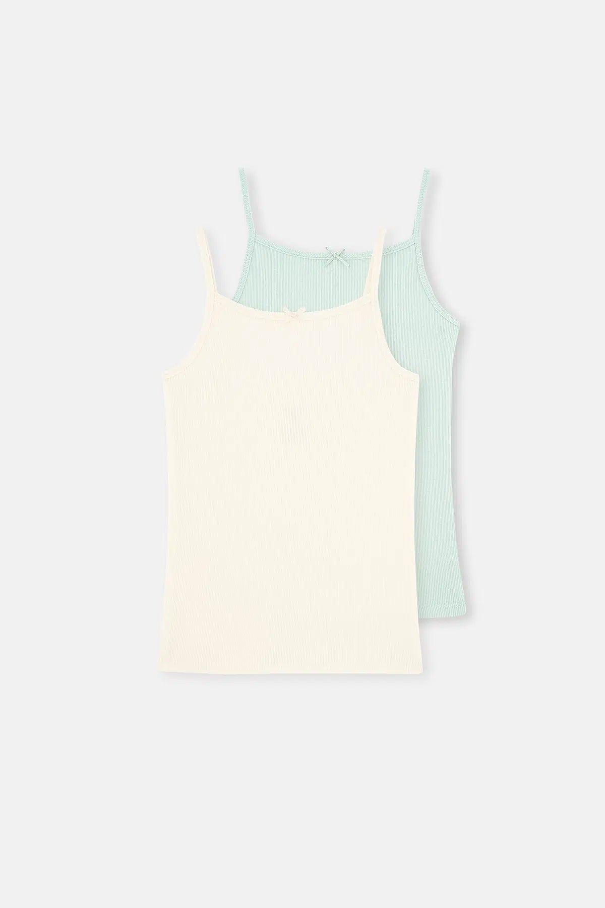 Yeşil-Ekru 2'Li Kız Çocuk Pamuklu Kaşkorse Atlet