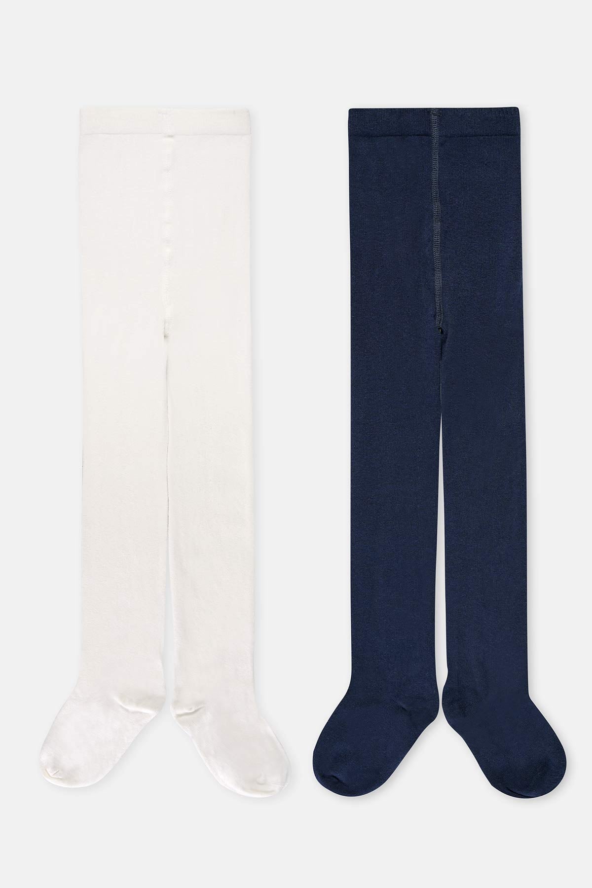 Ekru-Lacivert Kız Çocuk 2'Li Külotlu Çorap