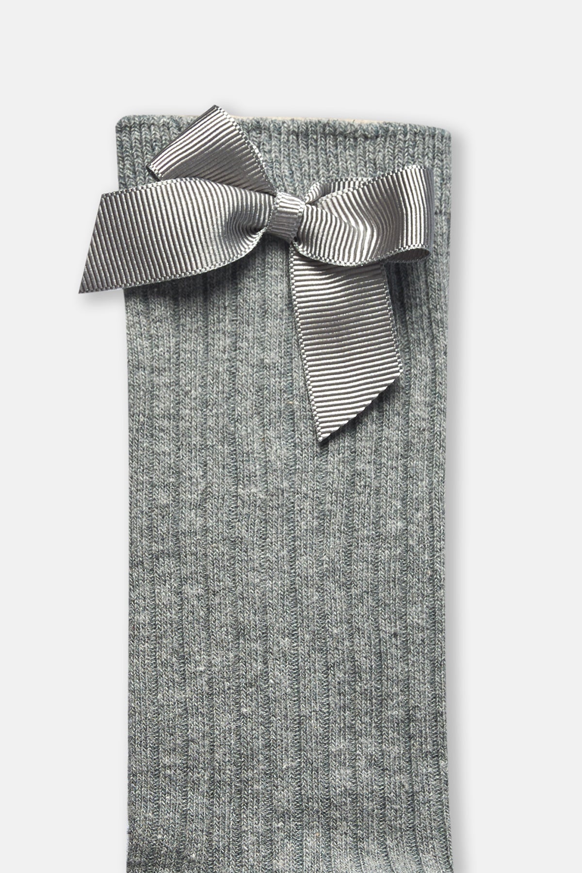 Gri Melanj Kız Çocuk Kurdela Detaylı Dizaltı Çorap