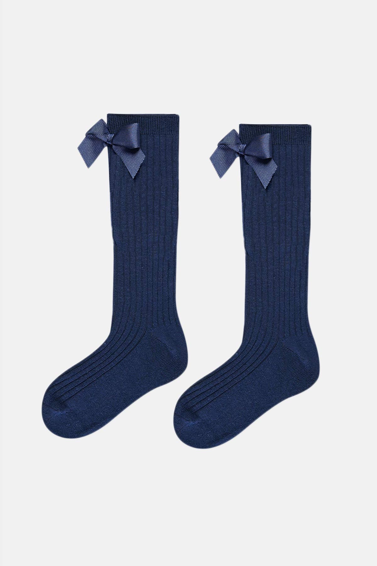 Lacivert Kız Çocuk Kurdela Detaylı Dizaltı Çorap