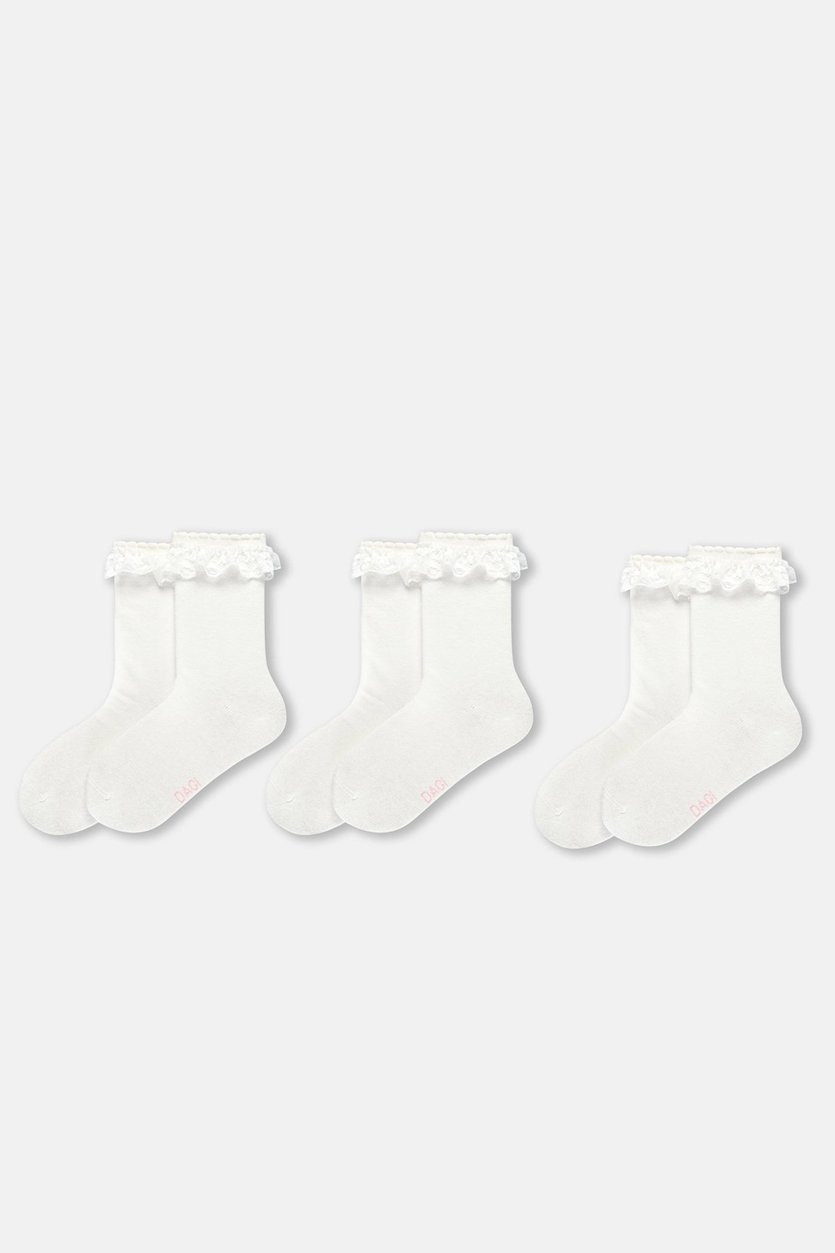 Ekru Kız Çocuk 3'Lü Dantelli Çorap