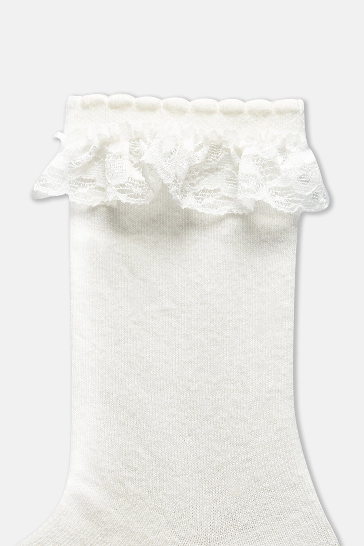 Ekru Kız Çocuk 3'Lü Dantelli Çorap