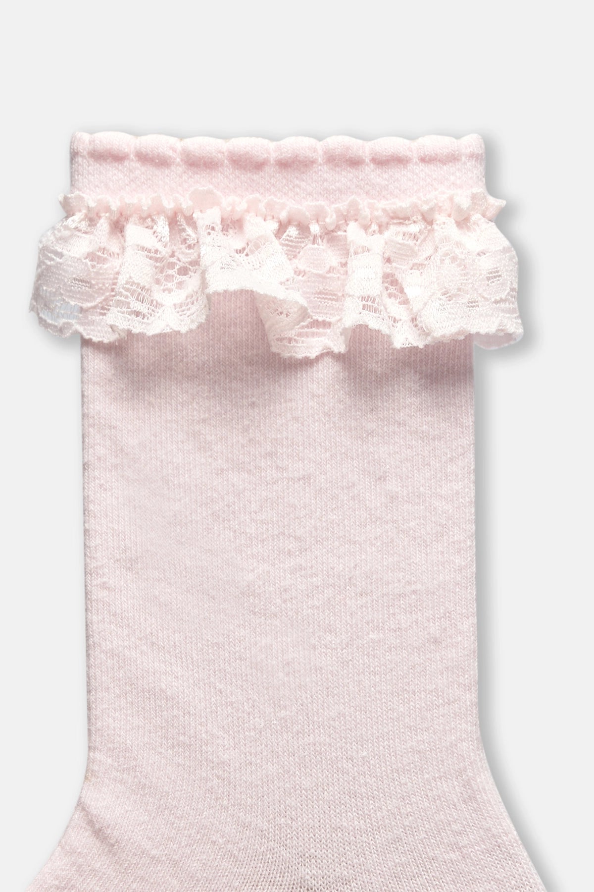 Ekru-Pembe Kız Çocuk 3'Lü Dantelli Çorap