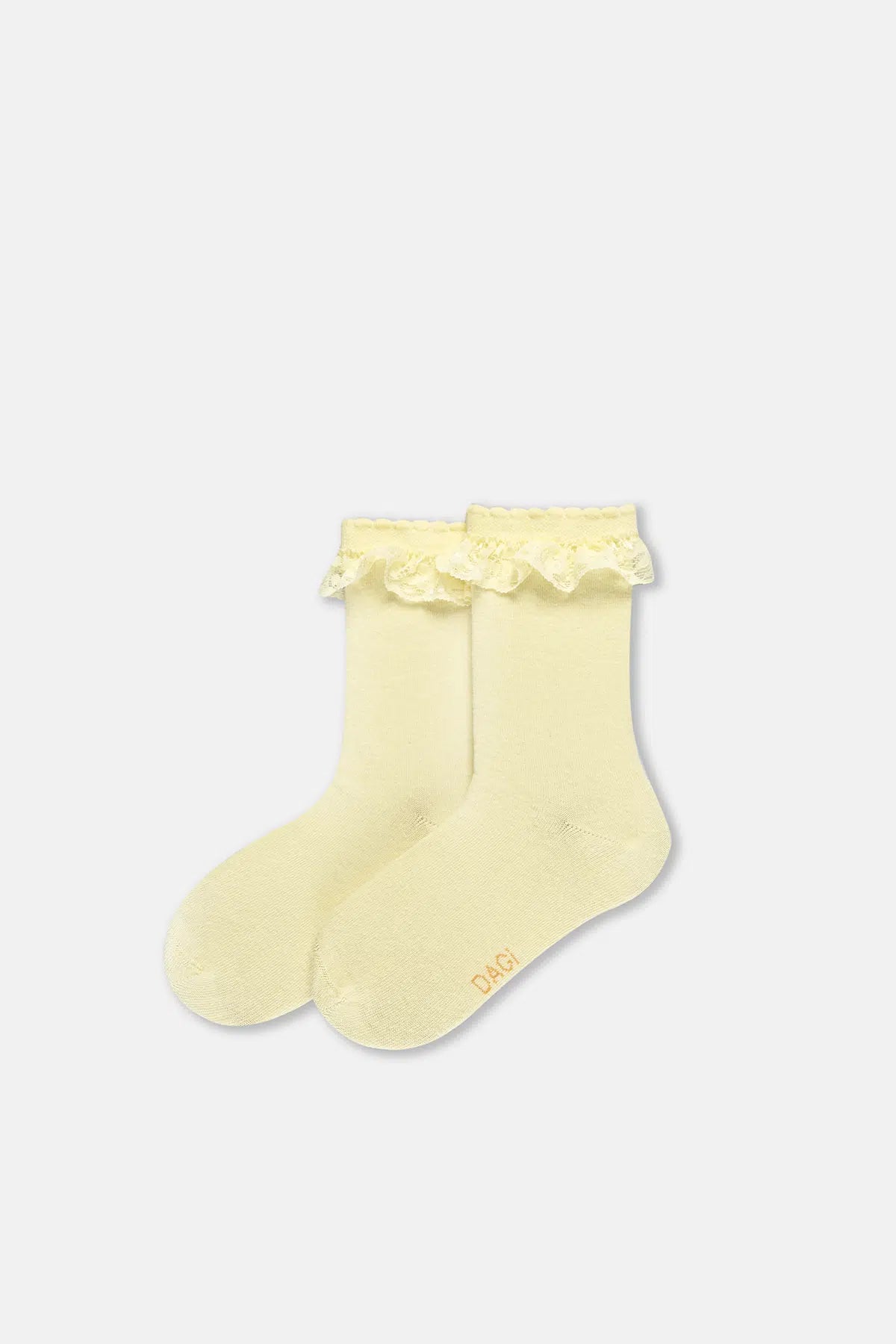 Ekru-Sarı Kız Çocuk 3'Lü Dantelli Çorap