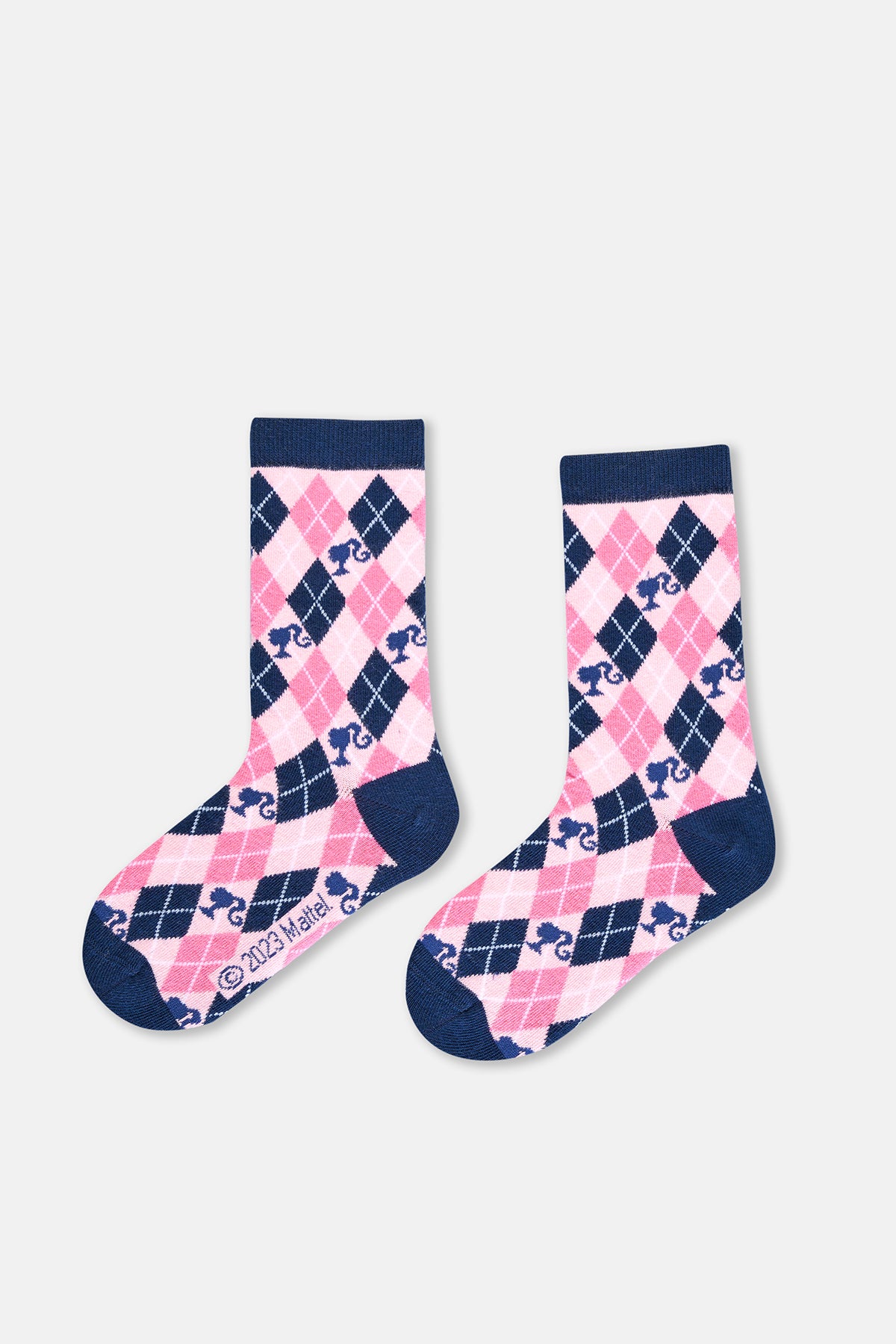 Lacivert-Pembe Kız Çocuk Barbıe 2'Li Çorap