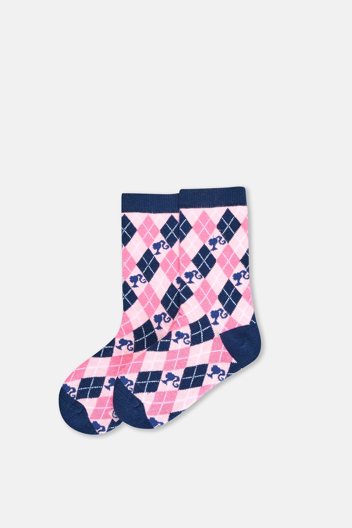 Lacivert-Pembe Kız Çocuk Barbıe 2'Li Çorap