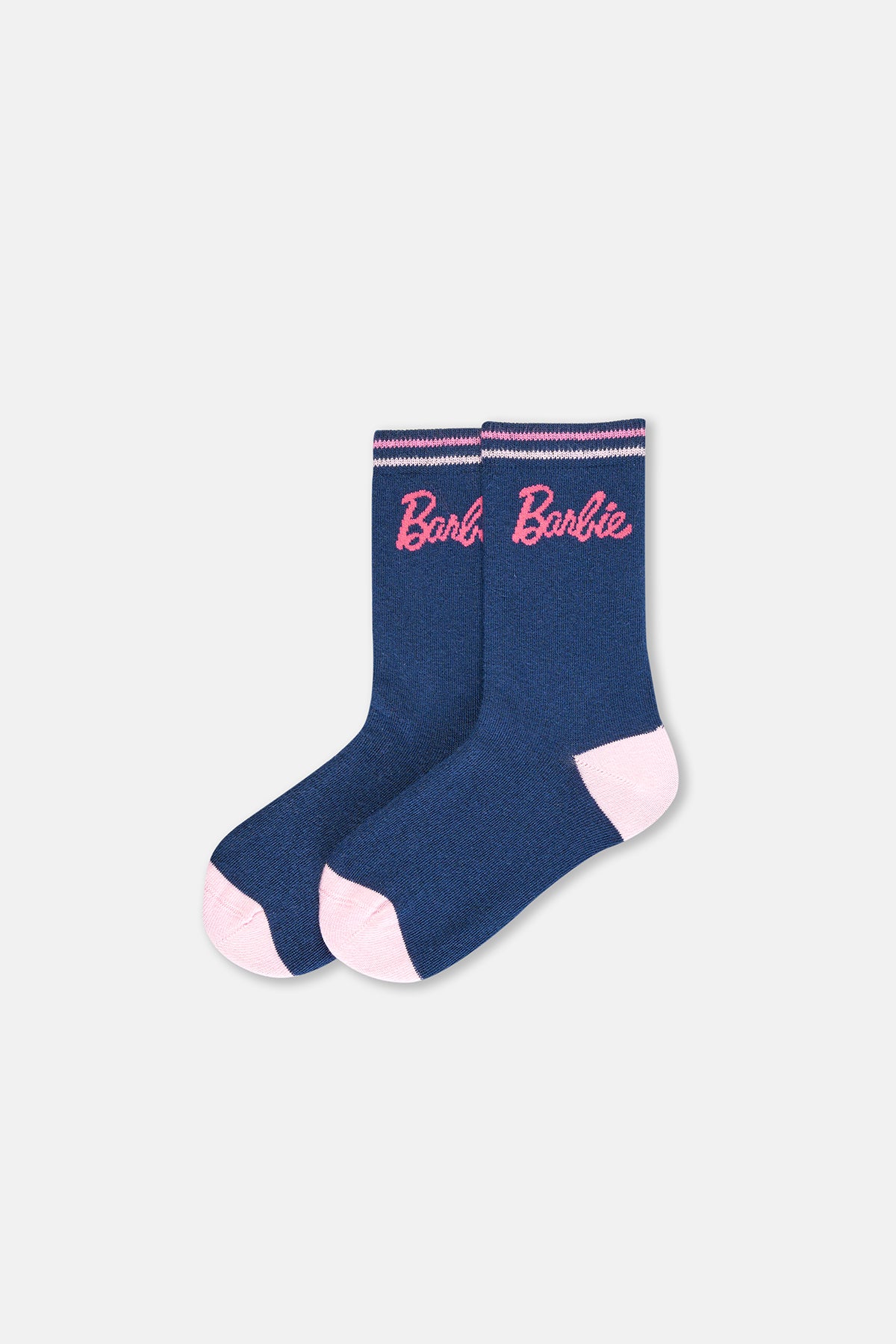 Lacivert-Pembe Kız Çocuk Barbıe 2'Li Çorap