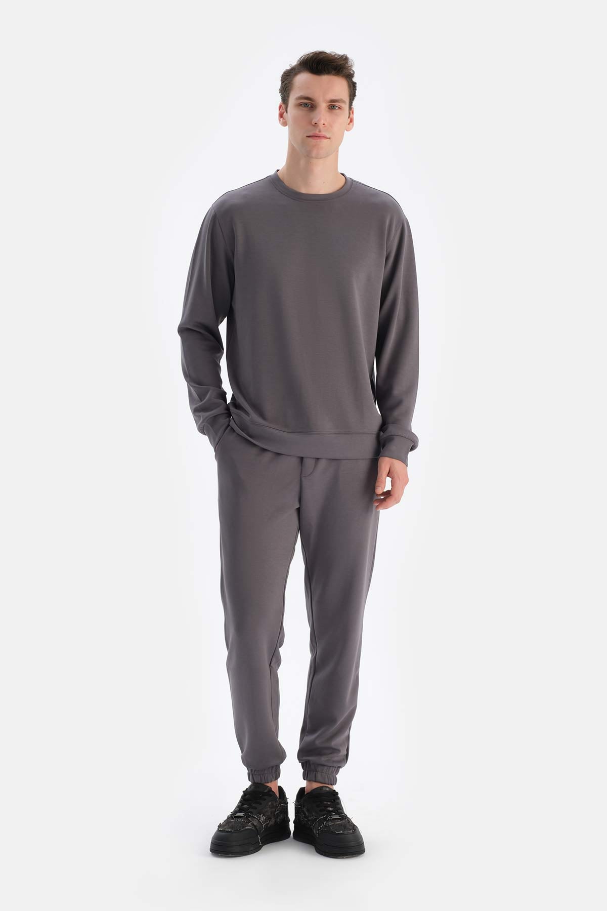 Füme Bisiklet Yaka Uzun Kollu Sweatshırt