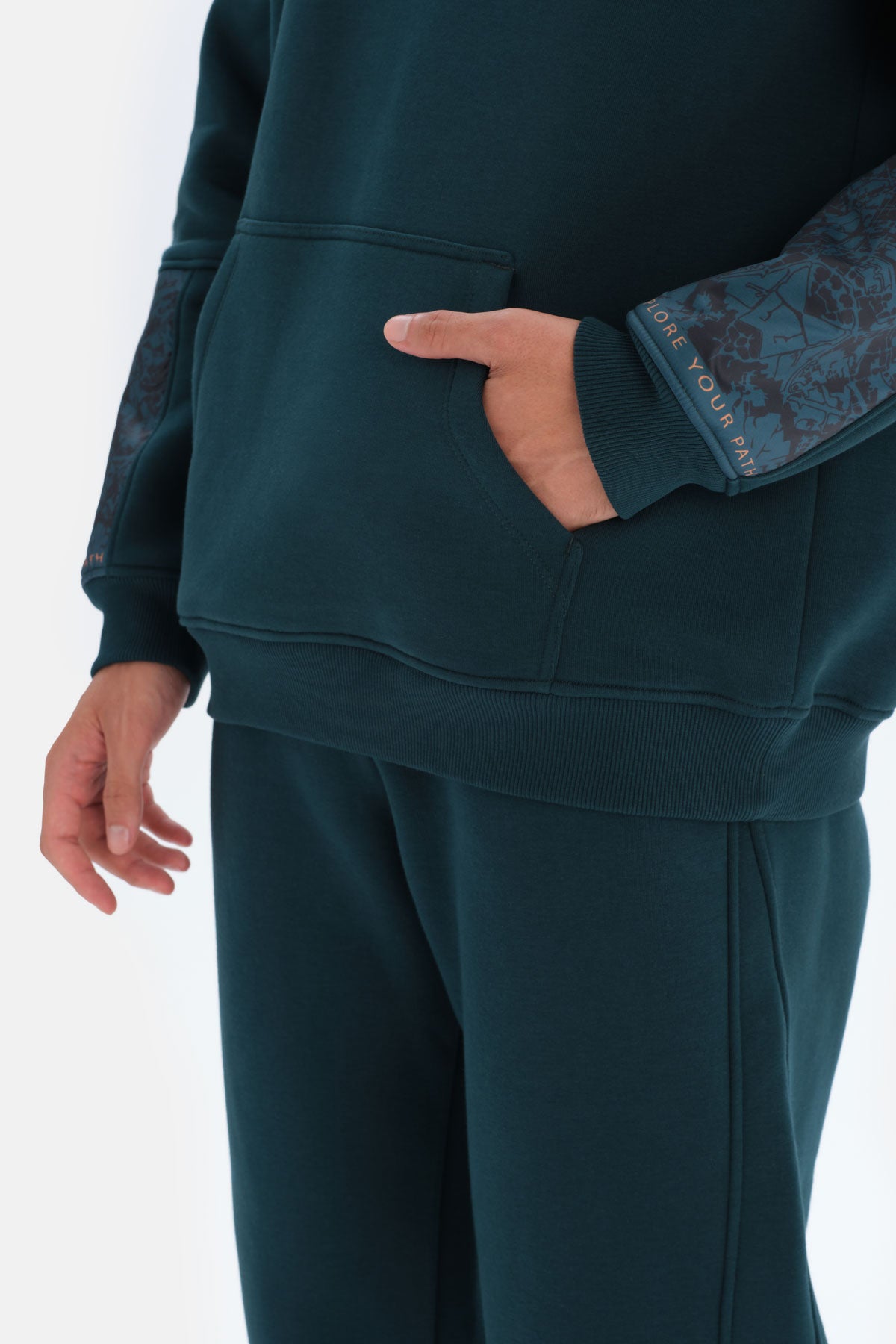 Koyu Yeşil Dagi Active Koyu Kapüşonlu Kol Garnili Sweatshirt