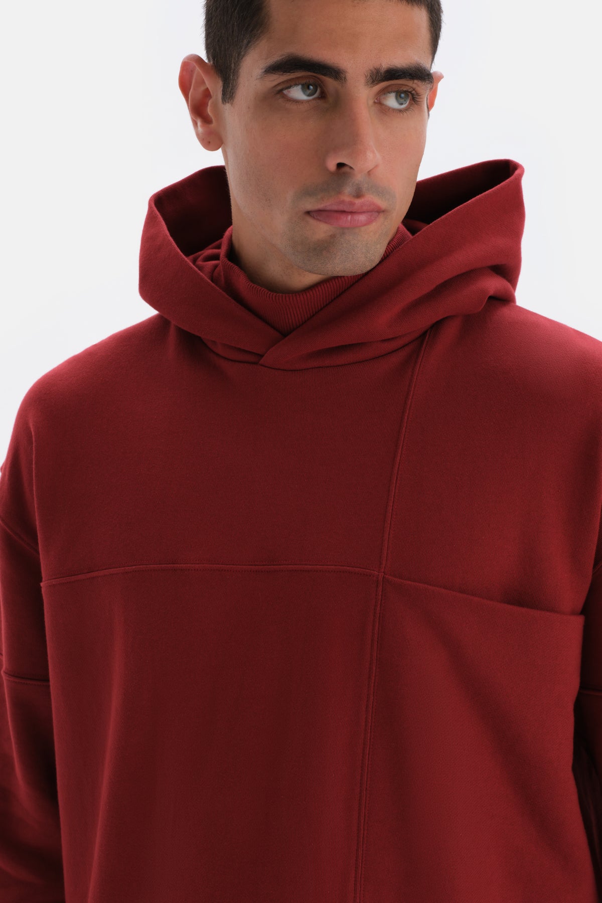 Bordo Cep Detaylı Kapüşonlu Sweatshirt