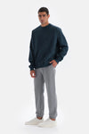 Petrol Mavi Dikiş Detaylı Sweatshirt
