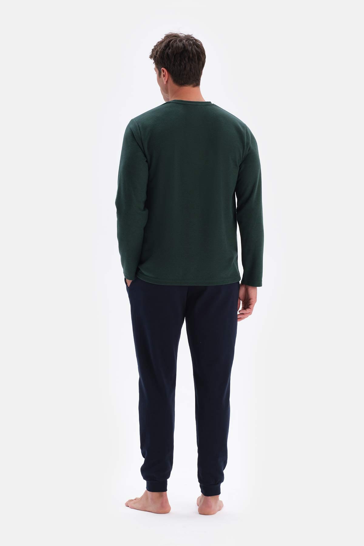 Yeşil V Yaka Uzun Kol Pijama Takımı