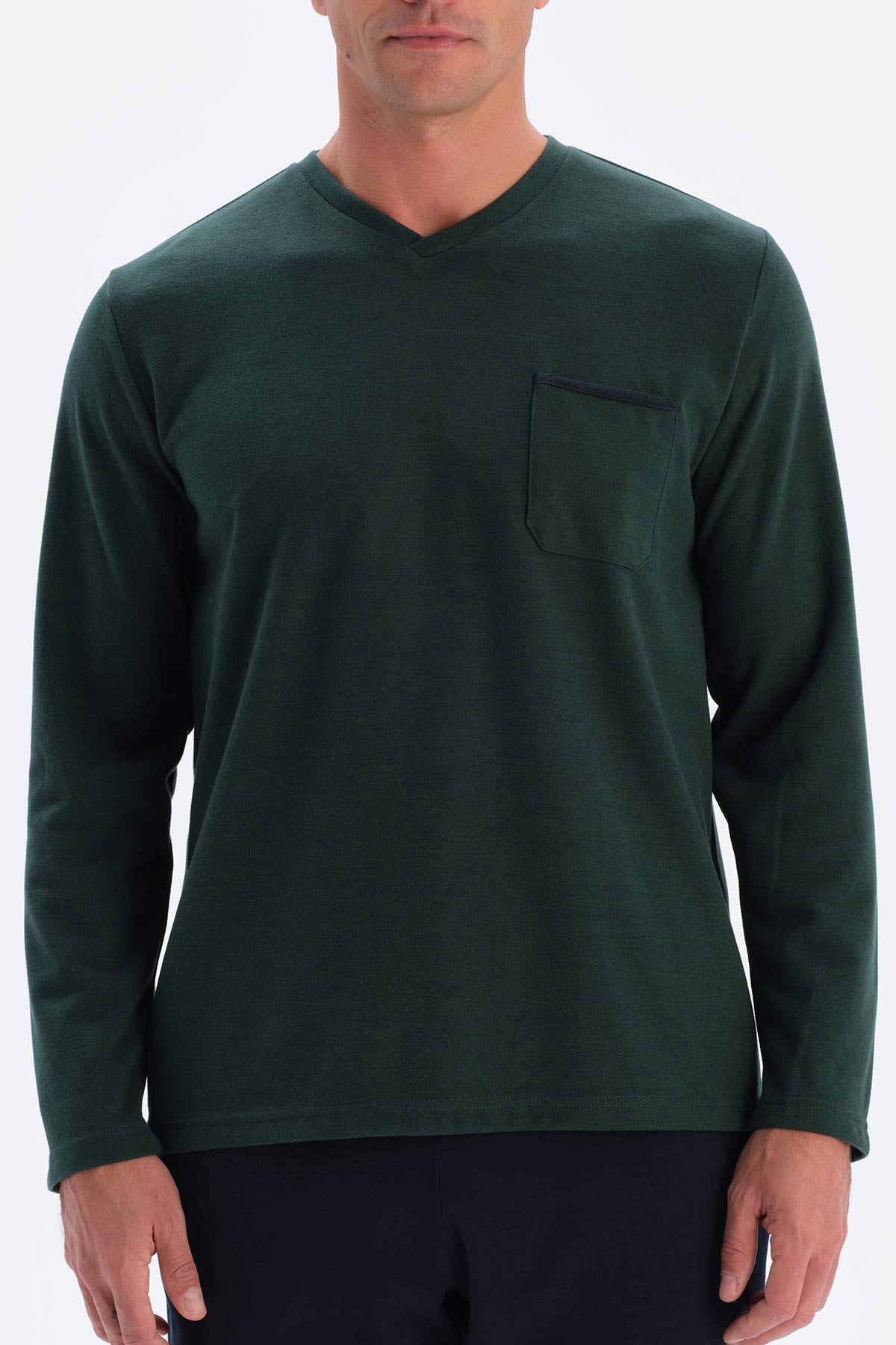 Yeşil V Yaka Uzun Kol Pijama Takımı