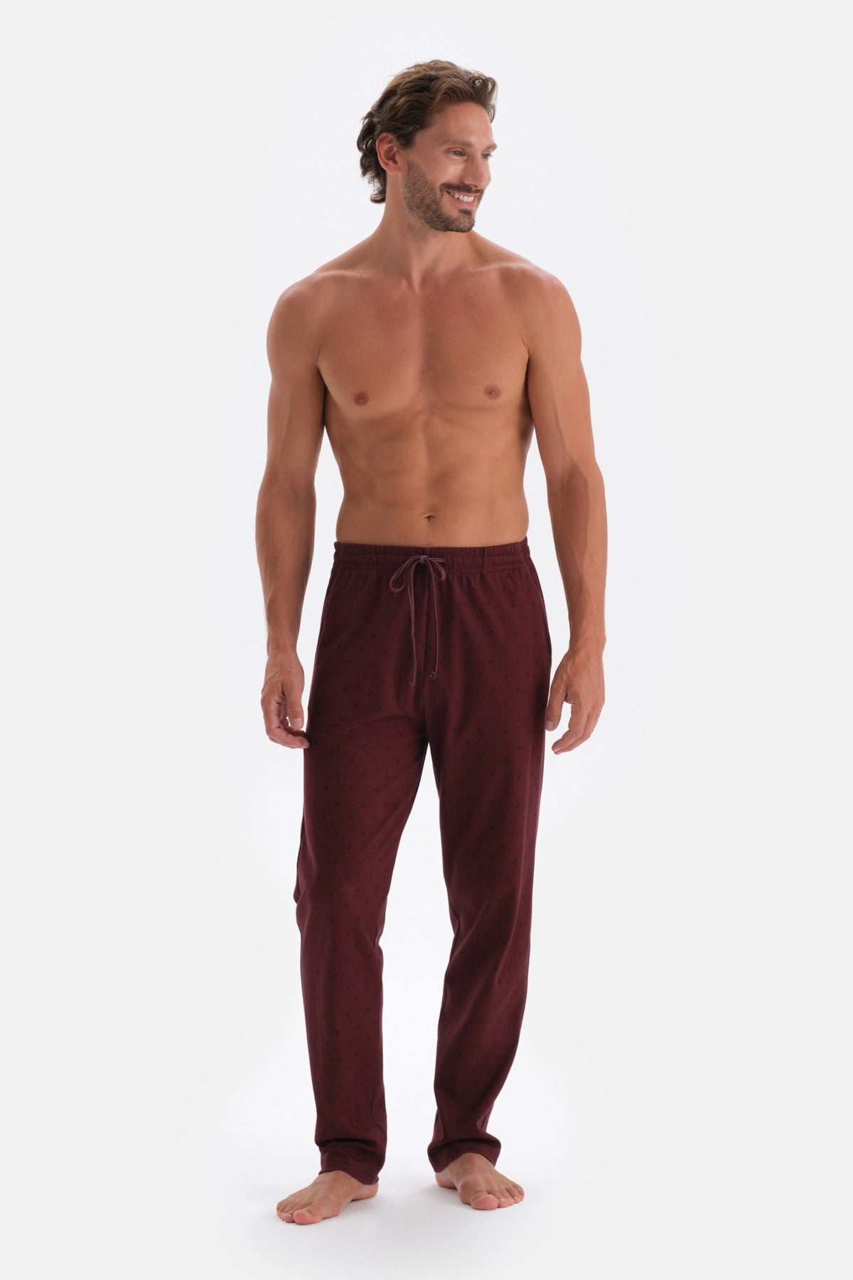Bordo Mıkroprınt Metraj Baskılı Pamuklu Pijama Takımı