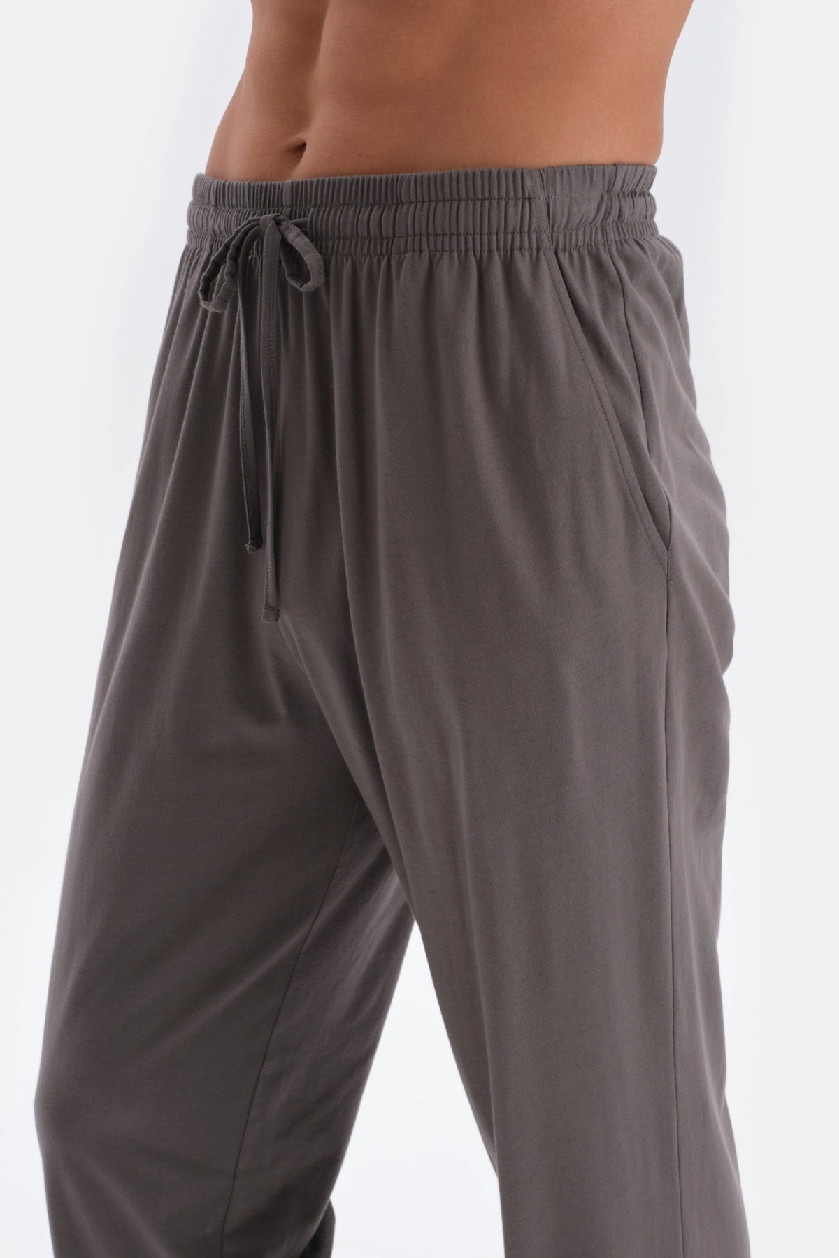 Antrasıt Yarım Patlı Uzun Kollu Pamuk Modal Pijama Takımı