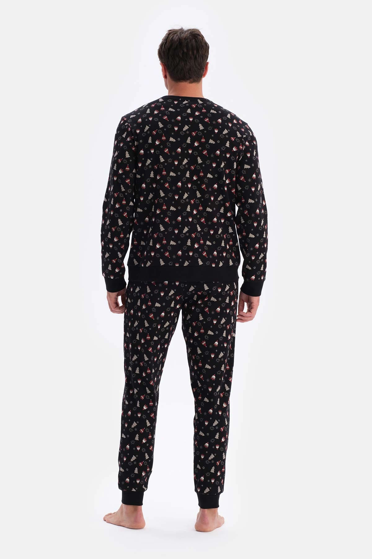 Siyah Metraj Baskılı Ipek Apre Interlok Pijama Takımı