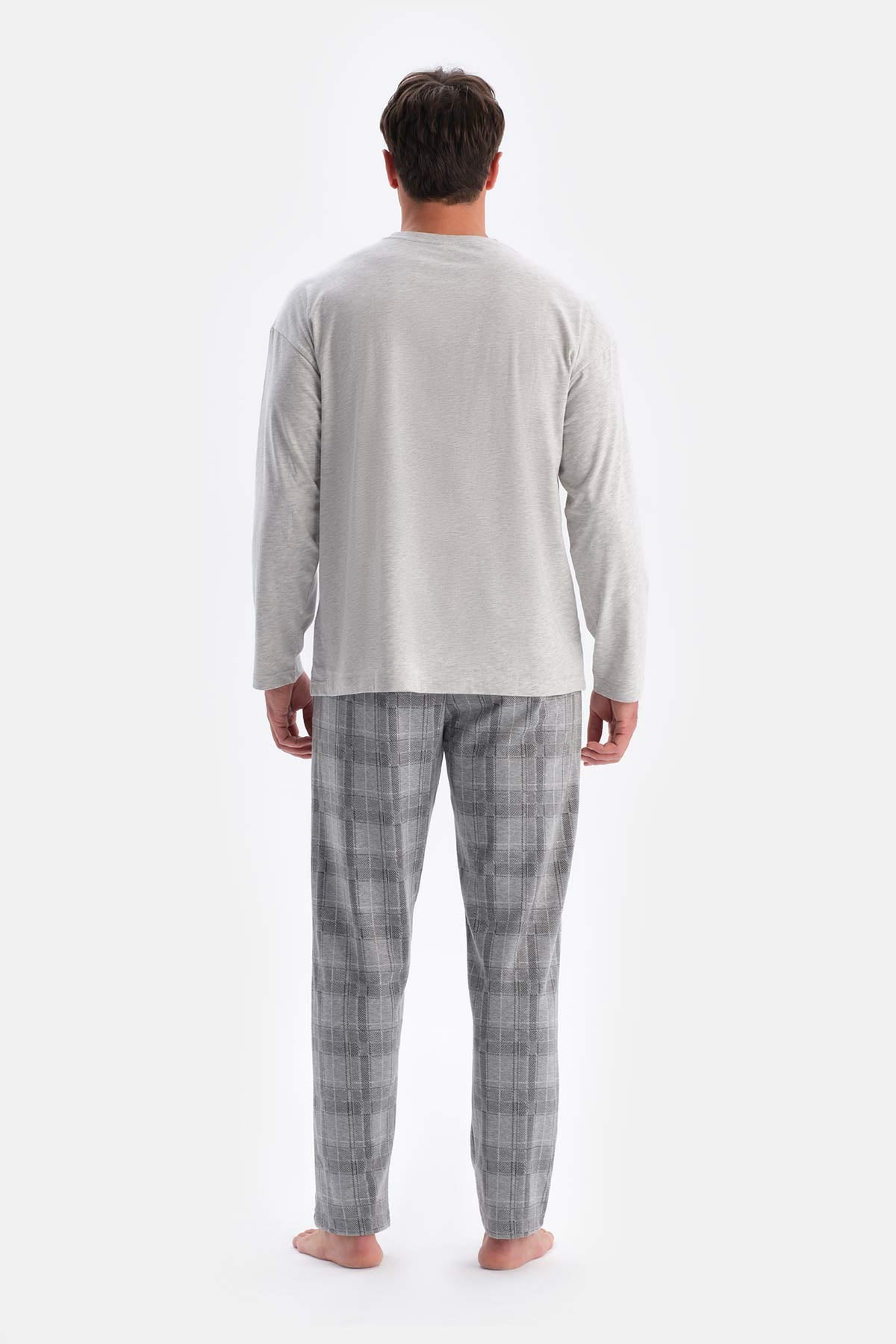 Gri Melanj Bisiklet Yaka Altı Jakarlı Pijama Takımı