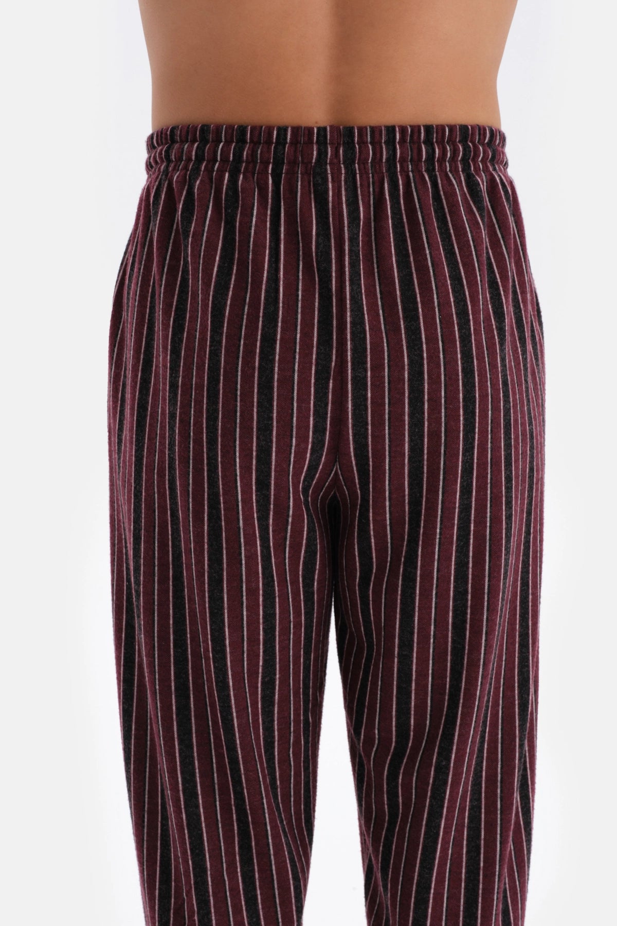 Bordo Çizgi Jakarlı Örme Pijama Altı