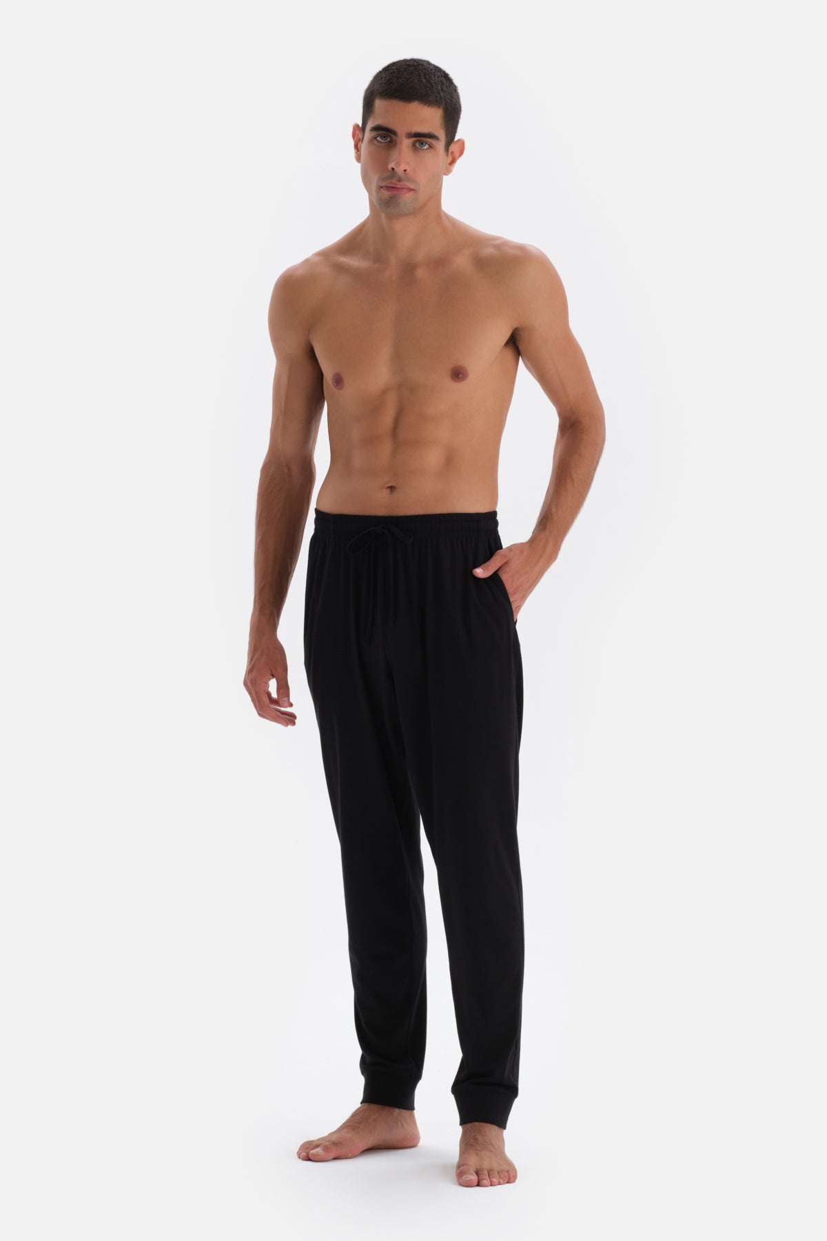 Siyah Jogger Paça Örme Modal Pijama Altı