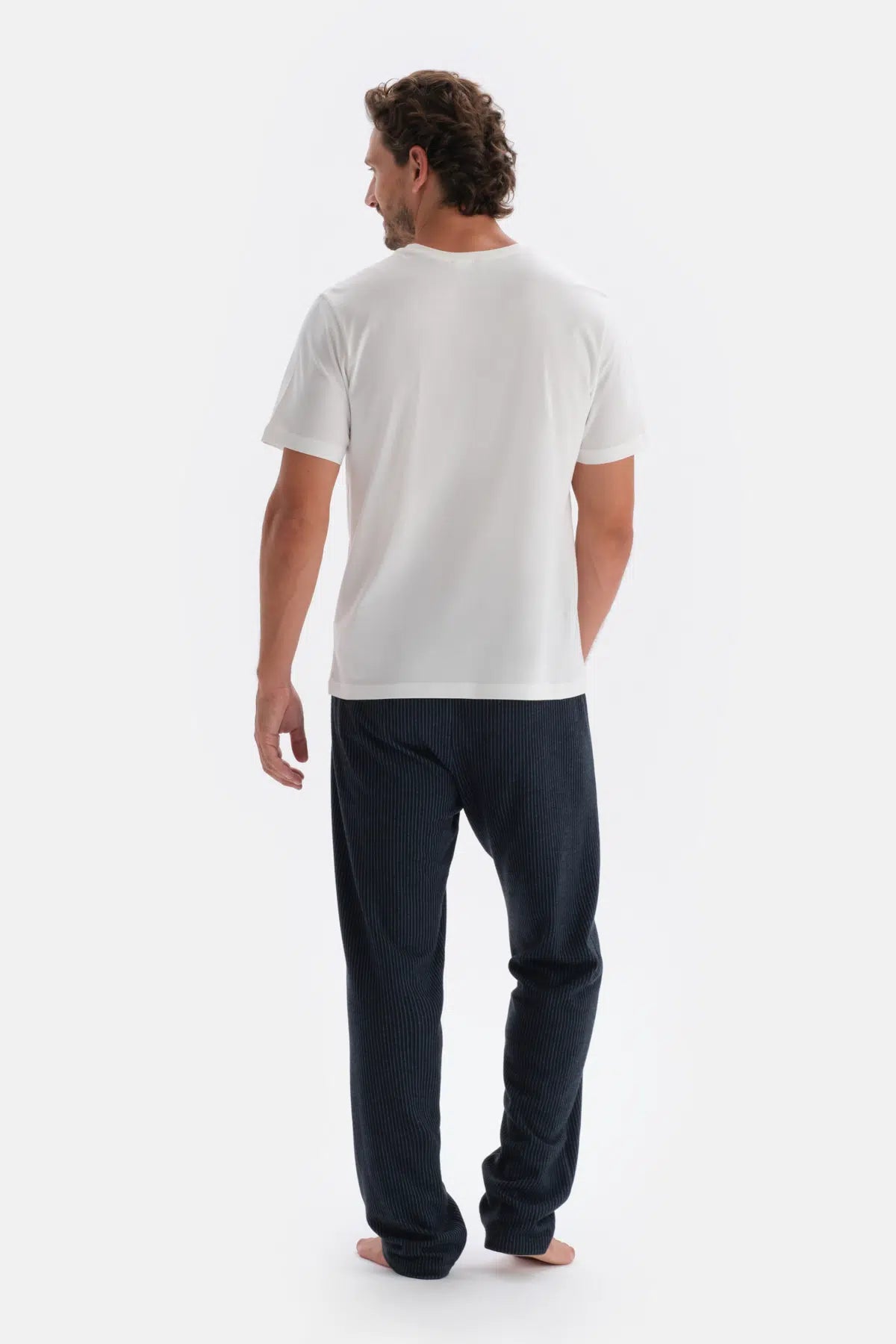 Lacivert Çizgi Jakarlı Örme Pijama Altı