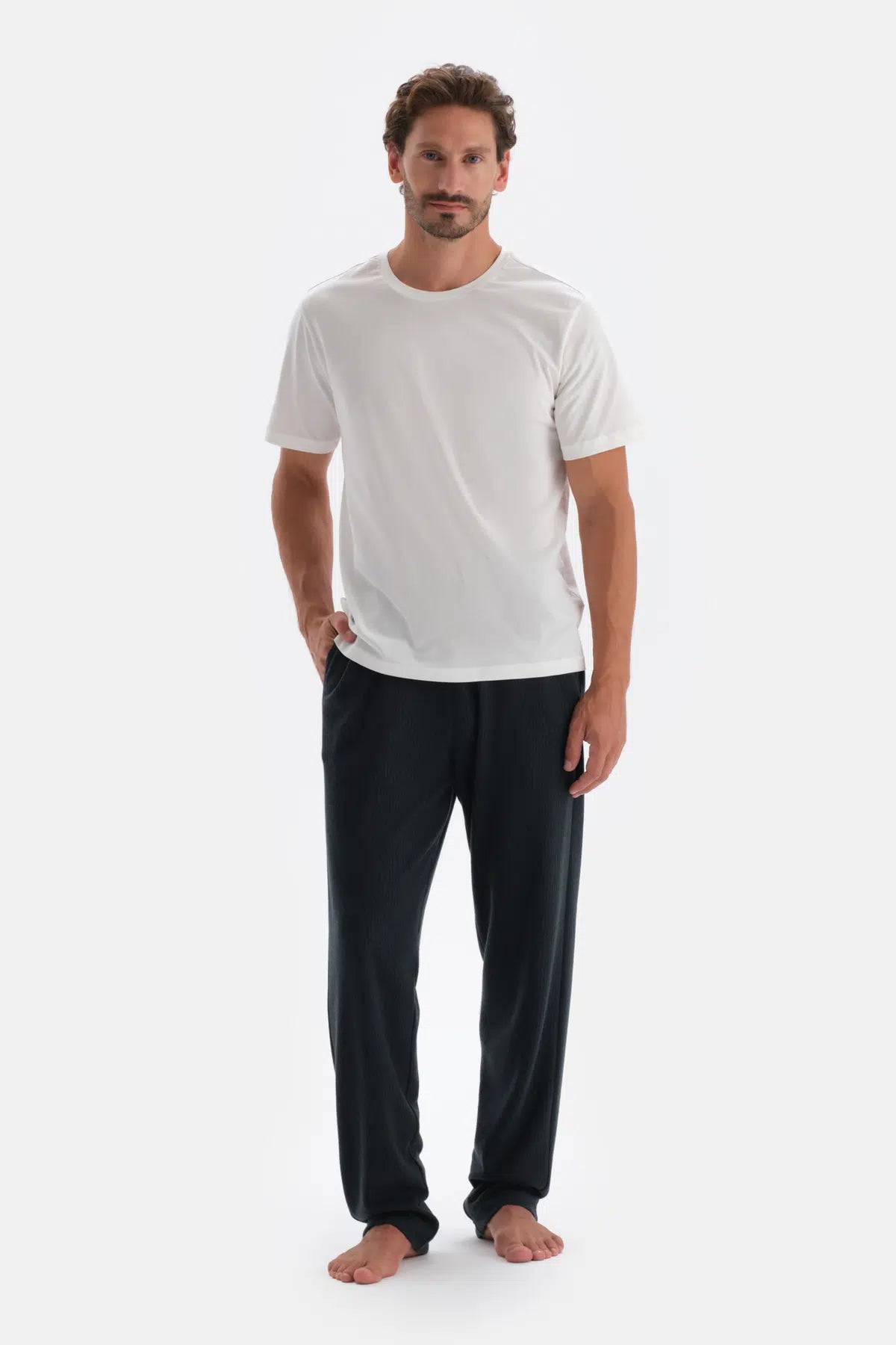 Yeşil Çizgi Jakarlı Örme Pijama Altı