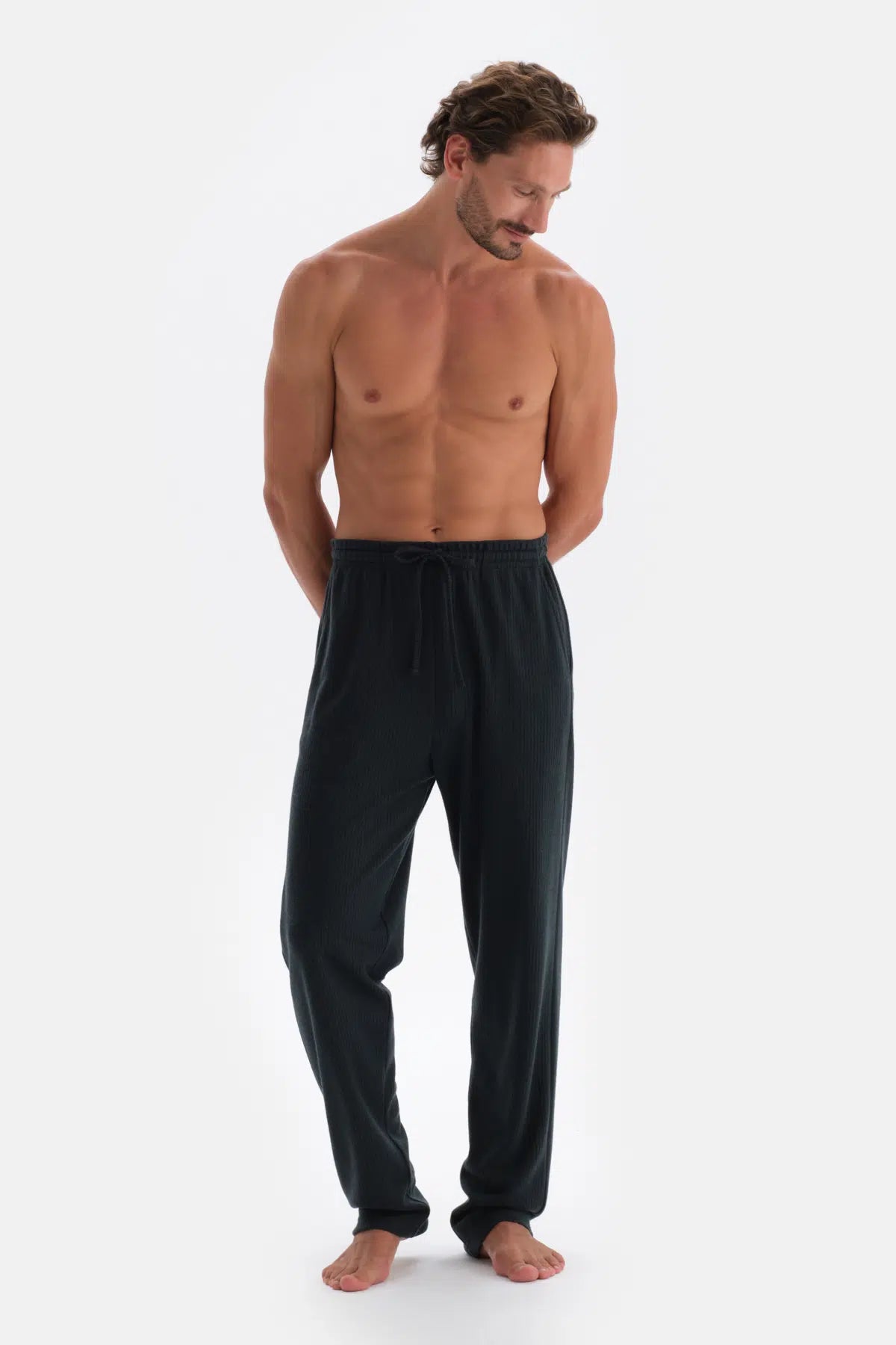 Yeşil Çizgi Jakarlı Örme Pijama Altı