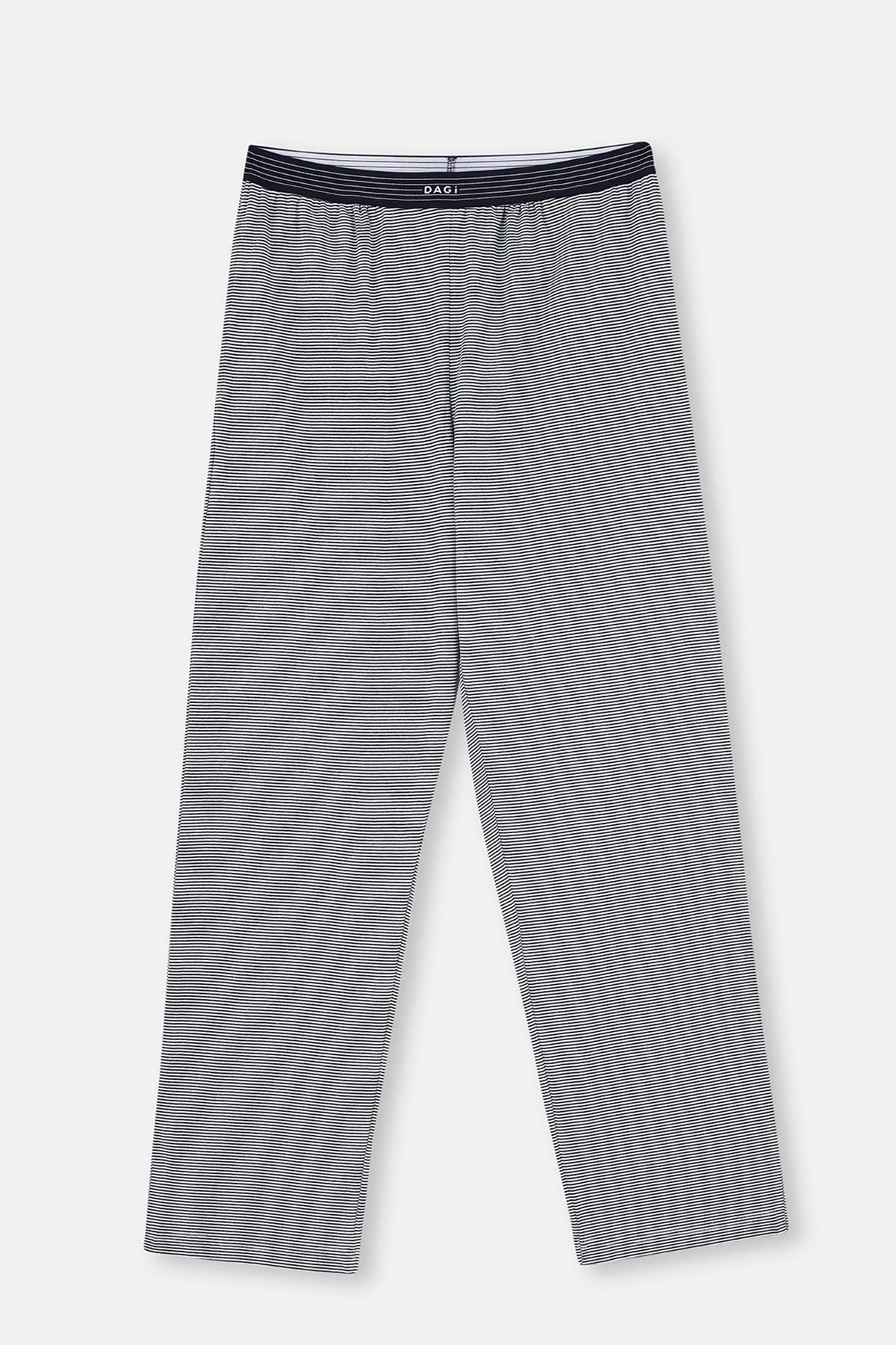 Beyaz-Lacivert Çizgili Örme Tek Pijama Altı