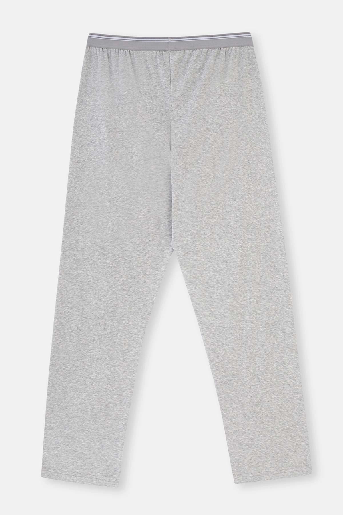 Gri Melanj Beli Lastikli Örme Tek Pijama Alt