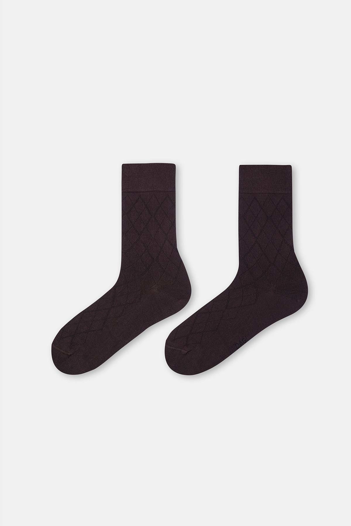 Kahverengi Erkek Baklava Desen Bambu Çorap