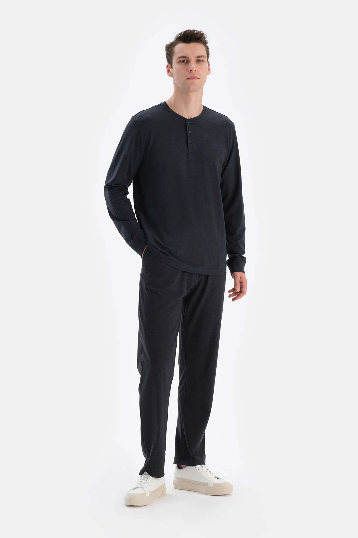 Lacivert Yarım Patlı Regular Fit Everfresh Pijama Üstü