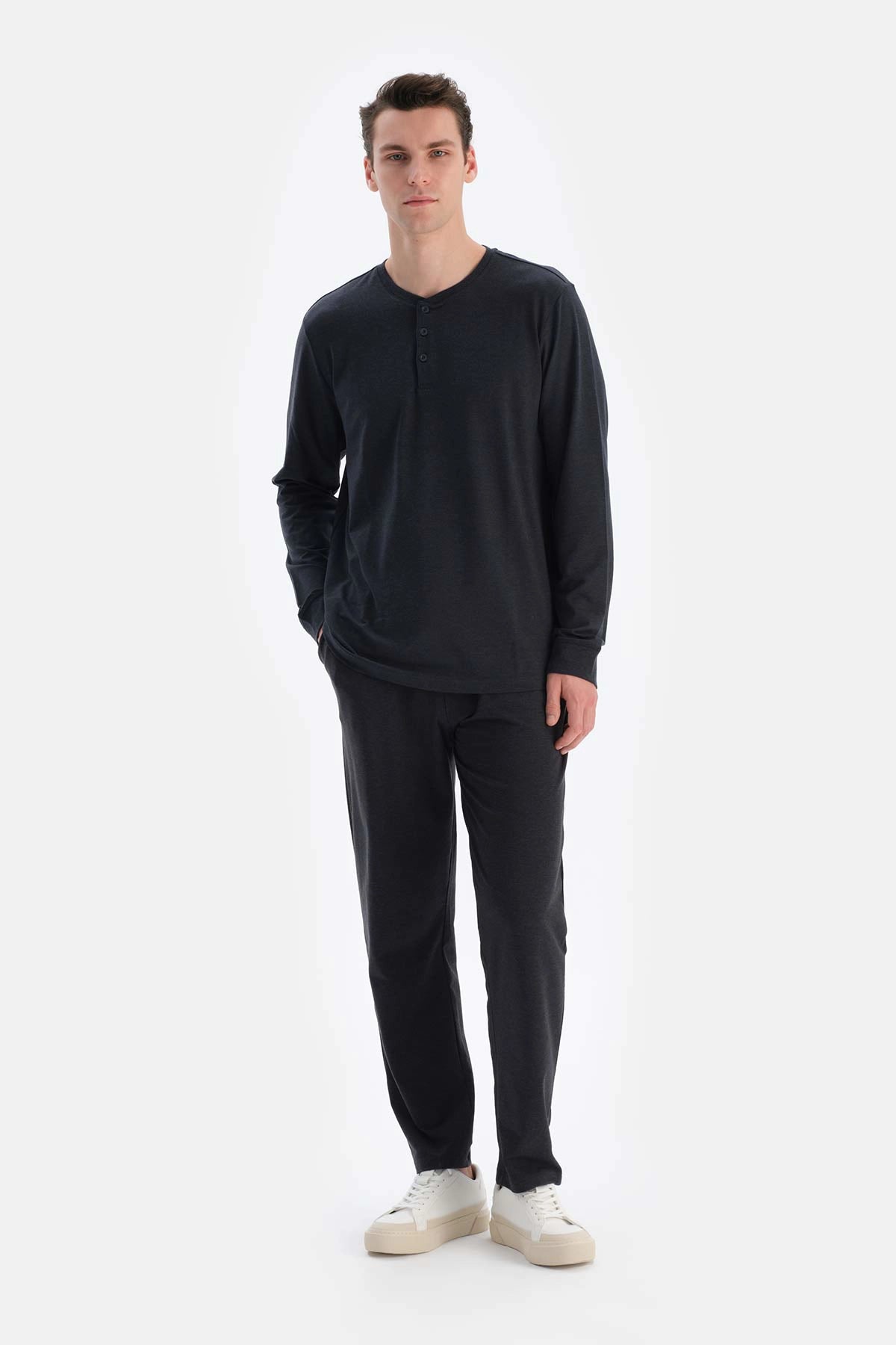 Lacivert Yarım Patlı Regular Fit Everfresh Pijama Üstü