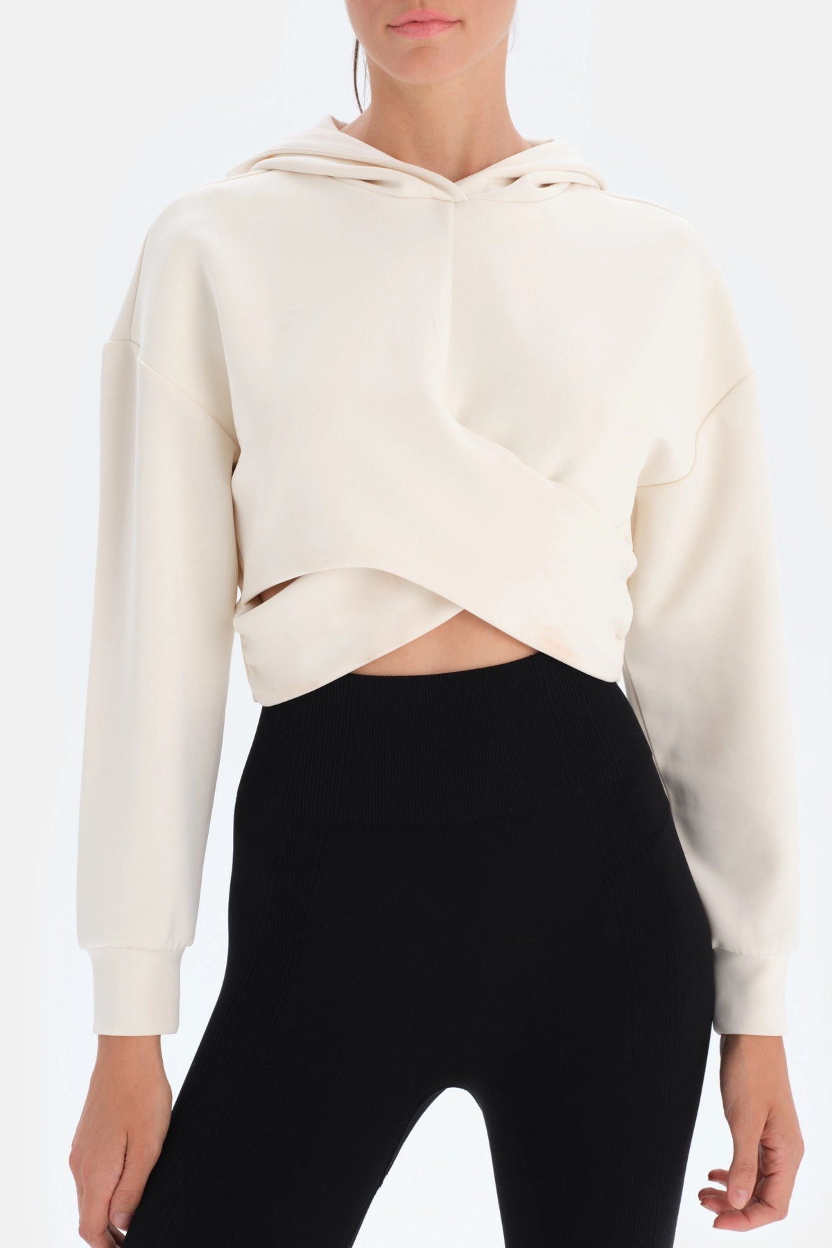 Ekru Dagi Active Çapraz Detaylı Kapüşonlu Modal Sweatshirt