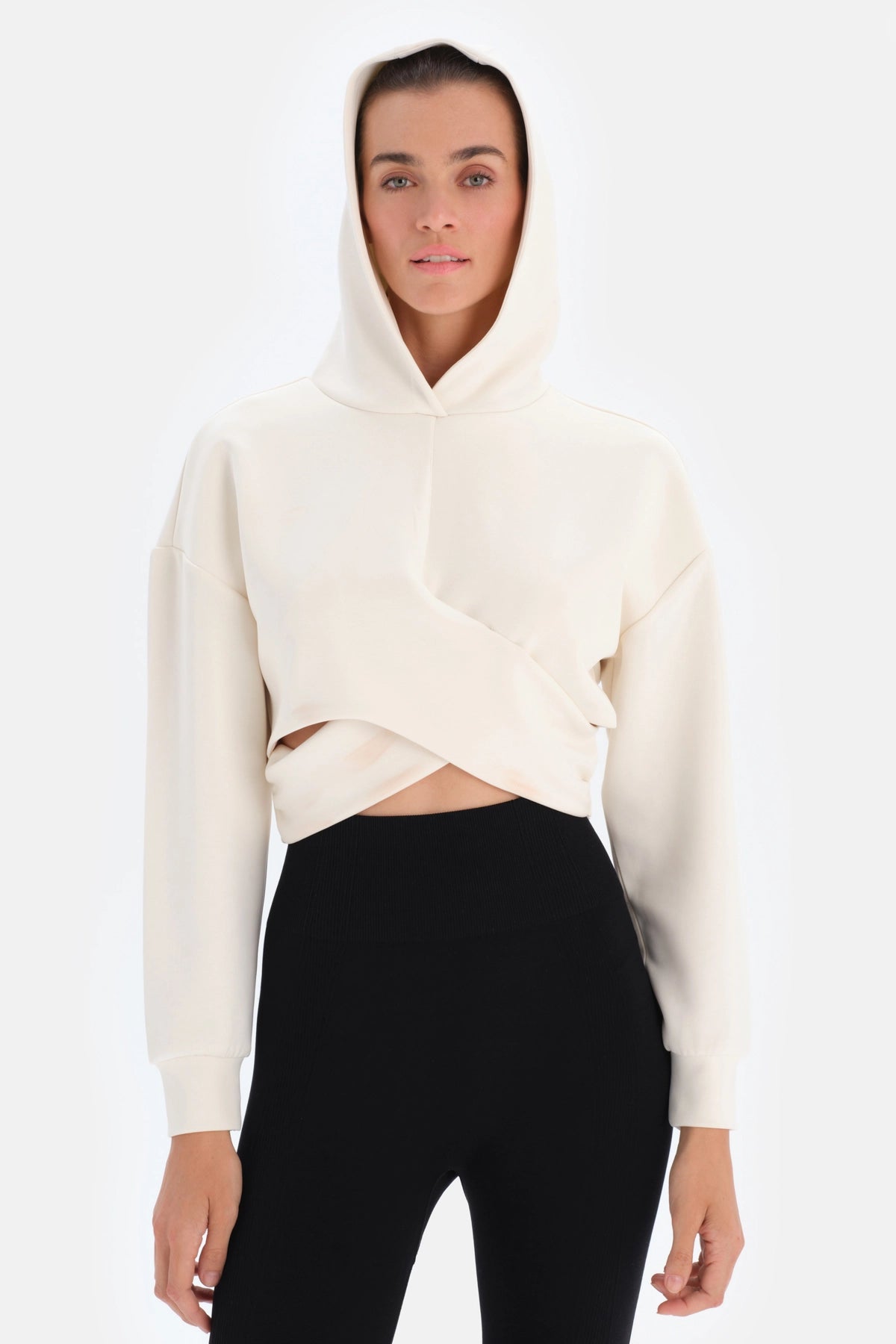 Ekru Dagi Active Çapraz Detaylı Kapüşonlu Modal Sweatshirt