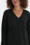 Antrasıt V Yaka Uzun Kollu Örgülü Sweatshirt