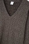 Antrasıt V Yaka Uzun Kollu Örgülü Sweatshirt