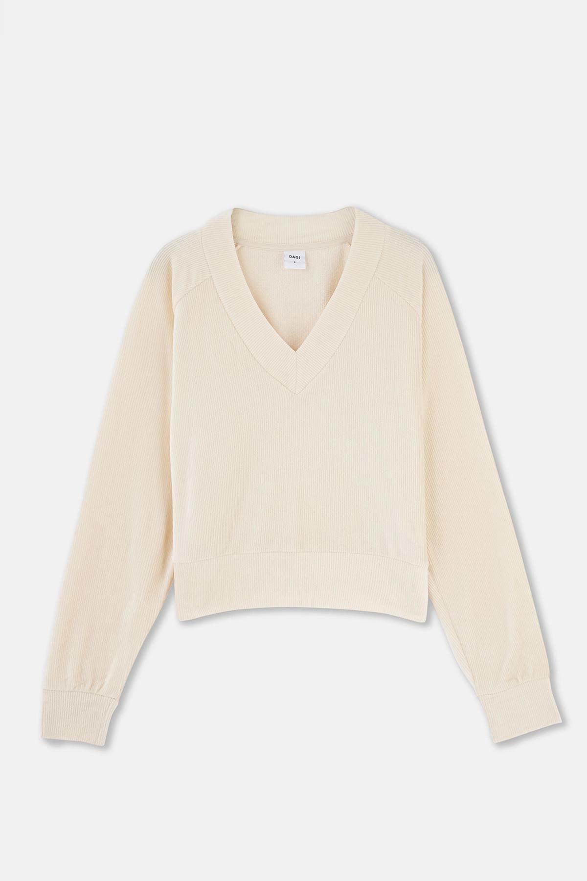 Ekru V Yaka Reglan Kol Kadife Sweatshirt