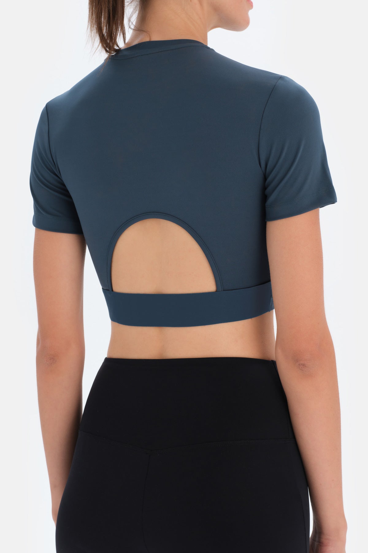 Koyu Yeşil Bisiklet Yaka Crop T-Shirt