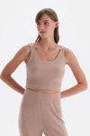 Açık Kahve Kalın Askılı Crop Atlet