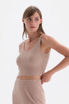 Açık Kahve Kalın Askılı Crop Atlet