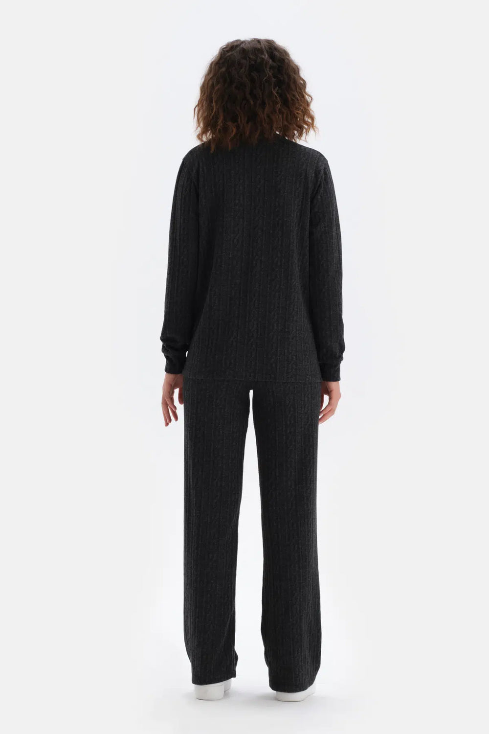 Antrasıt Bol Paça Örgülü Pantolon