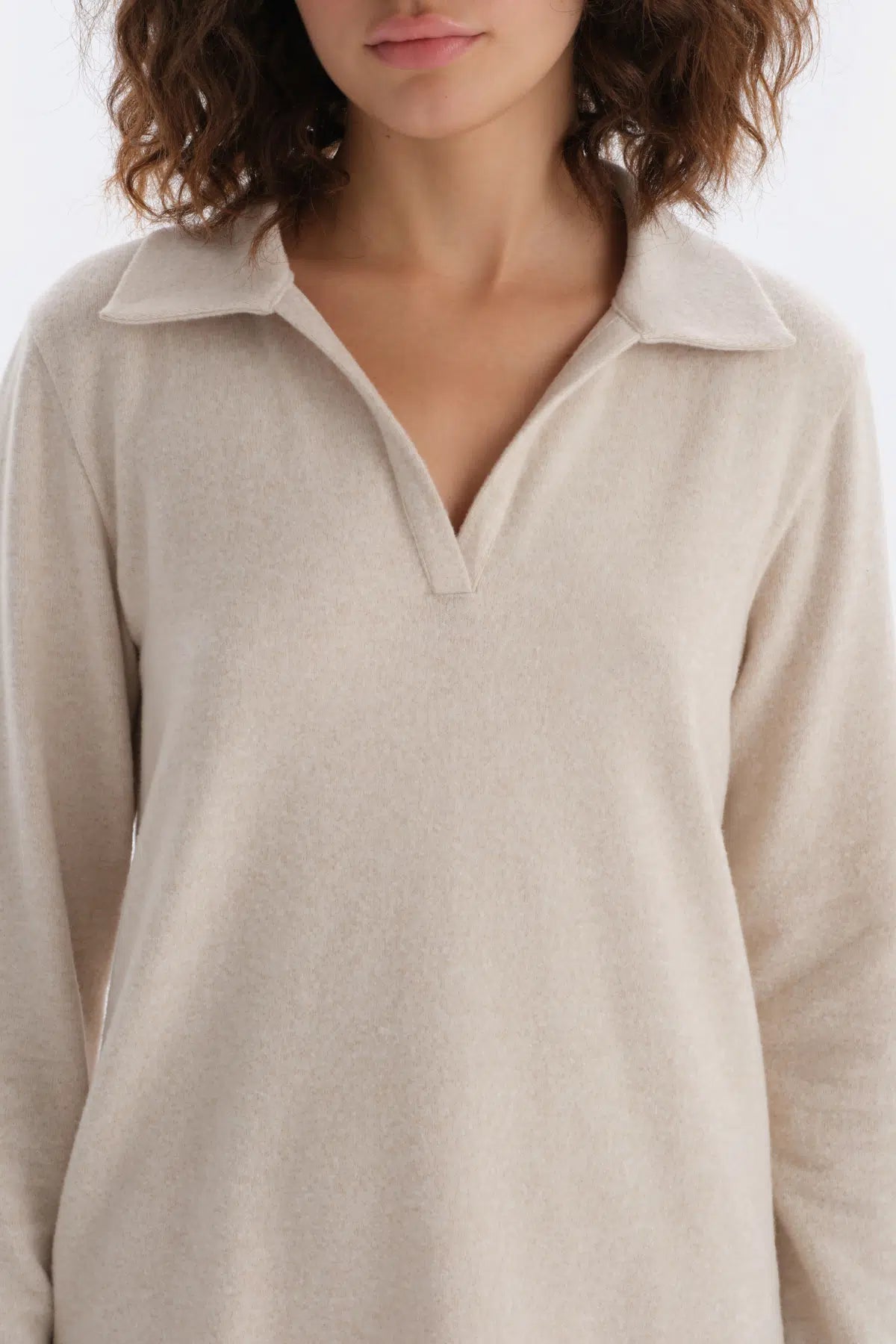 Bej Melanj Yüksek Bel Bol Paça Pantolon