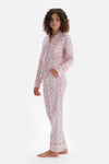 Açık Pembe Minik Çiçek Baskılı Gömlek Pantolon Pijama Takımı