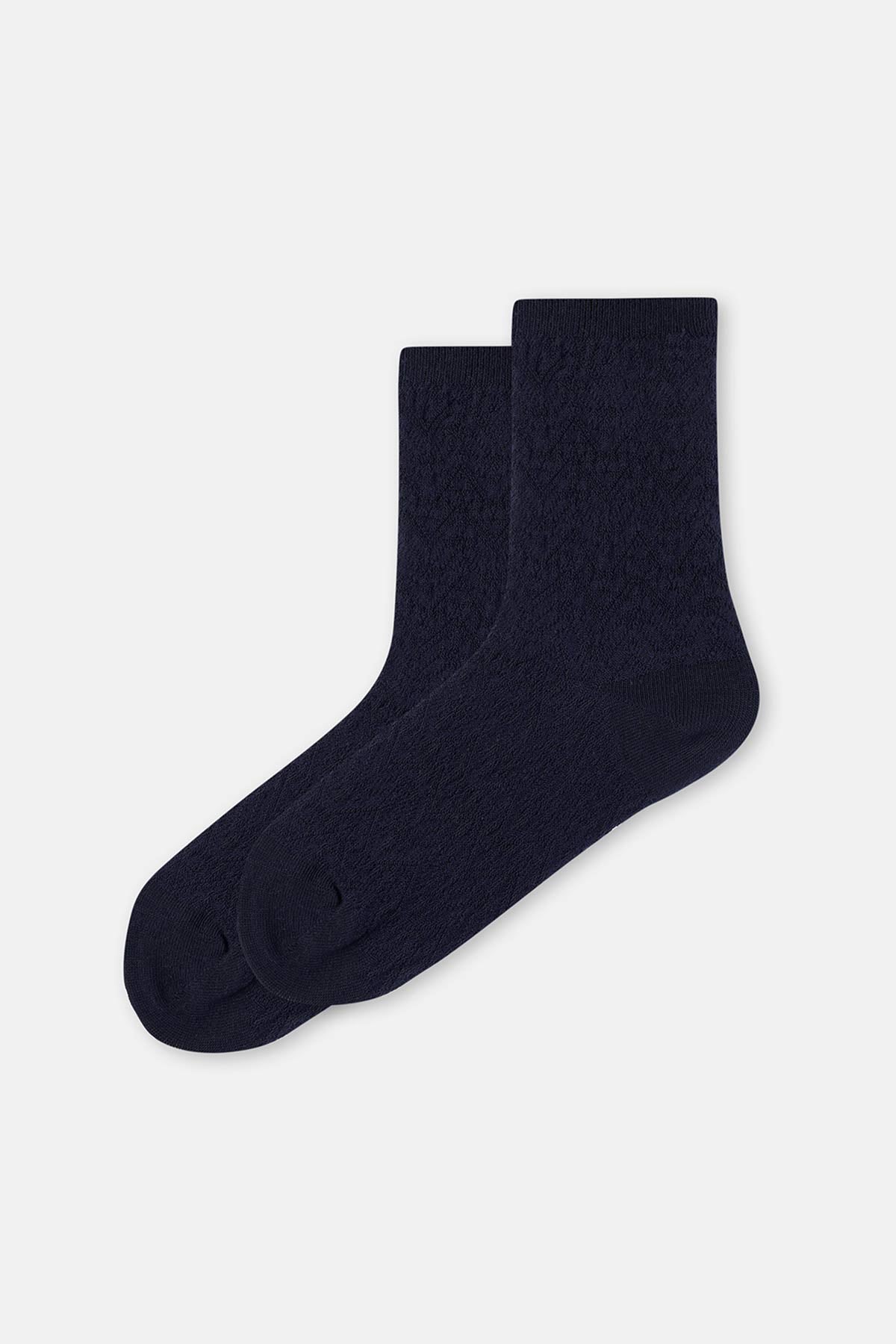 Lacivert Kadın Pamuklu Zıgzag Dokulu Çorap