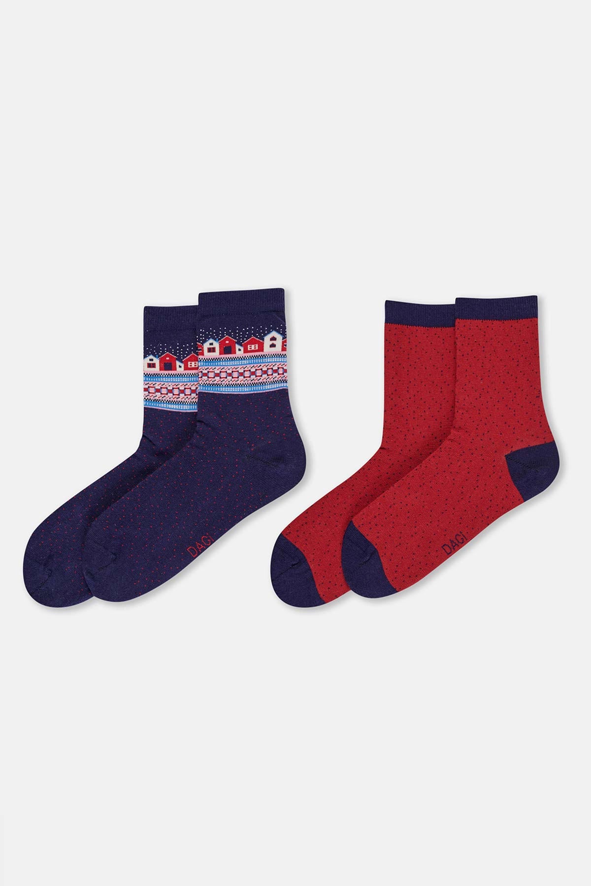 Multicolor Kadın 2'Li Ağaç Desenli Yılbaşı Çorabı